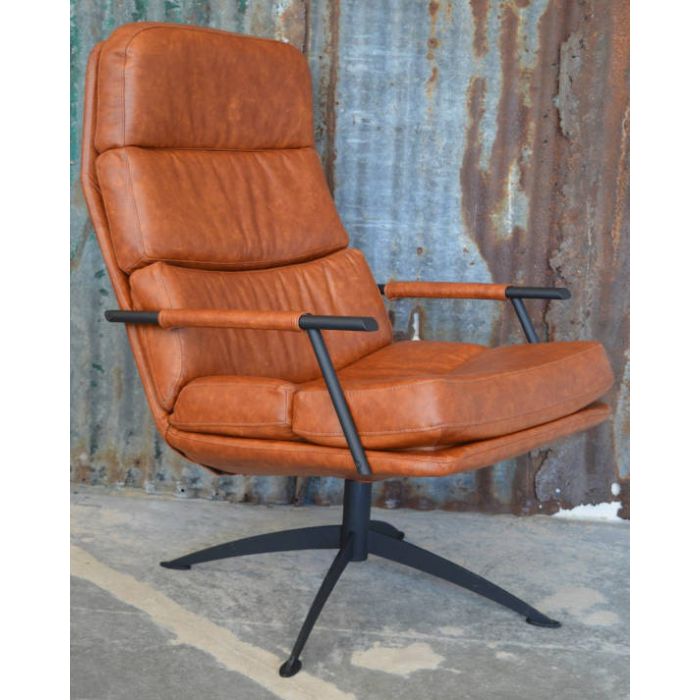 Leren draaifauteuil cognac leer